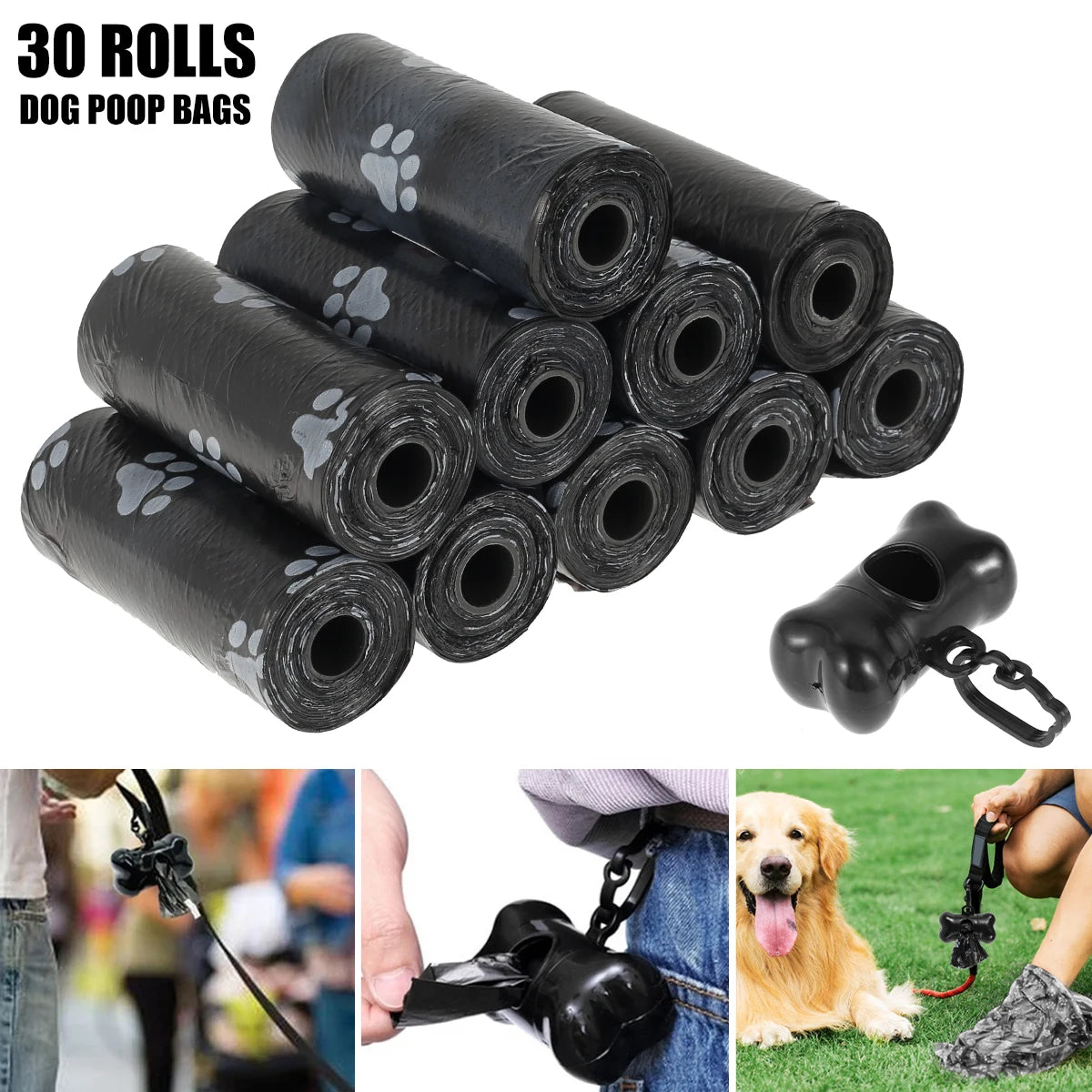 the DOG POOP BAGS - 30Roll Dog Poop Bags, Disposable Pet Waste Bags, Dog Waste Bags, Designer Pet Poop Clean Pick-Up Bone Bag Dispenser Tools