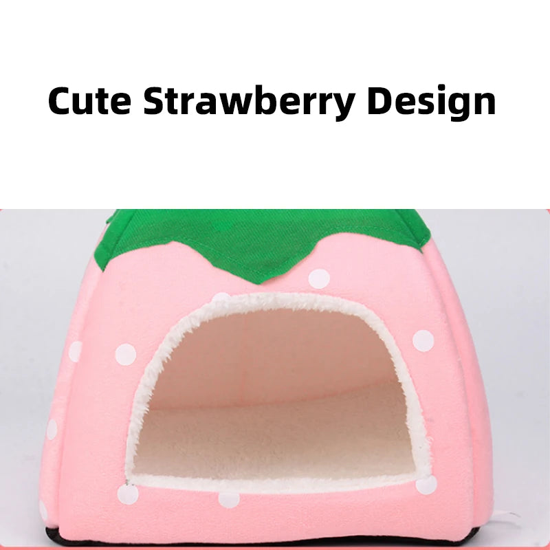the DOGGY BERRY - Dog/Cat Soft Foldable Portable Strawberry House, Winter Autumn Dog/Puppy/Kitten Warm Bed Tent, Pet Supplies, Cute Cat/Dog Cave Nest