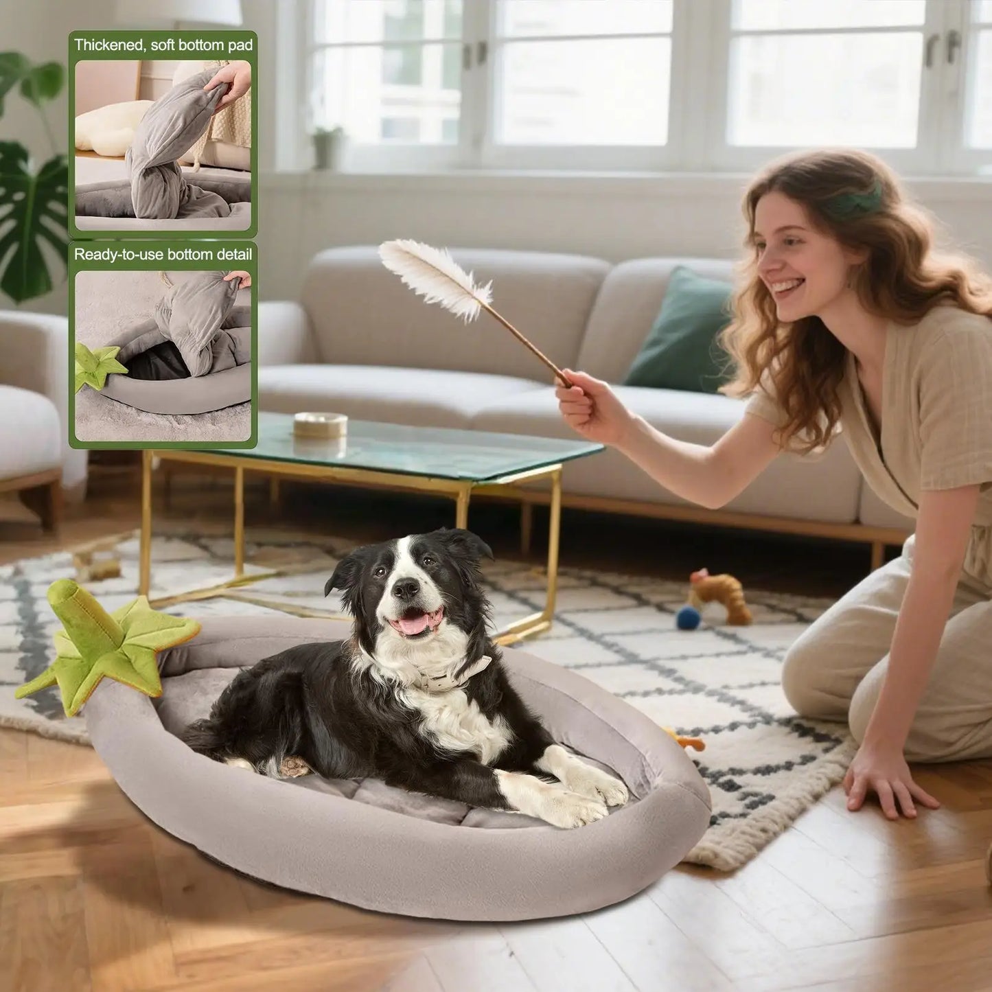 Dog Bed Eggplant Small Pet Bed Non-Slip Washable Warm Pet Nest For Garden Crate Travel Home Camping Outdoor Apartment Kennel