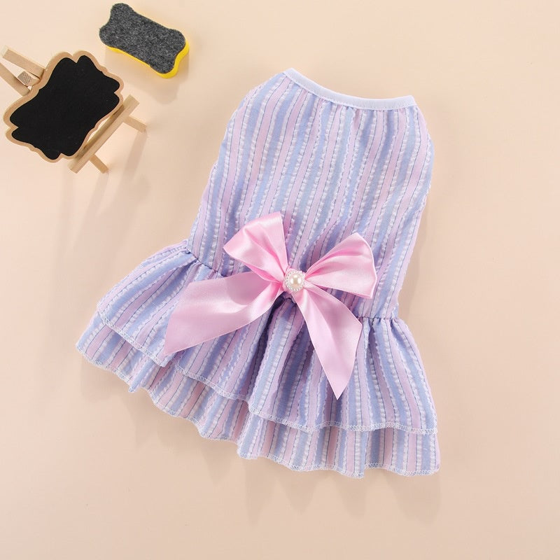 Puppy vertical striped butterfly skirt summer Pet dog skirt princess dog wedding dress cat skirt Shih Tzu dog clothes