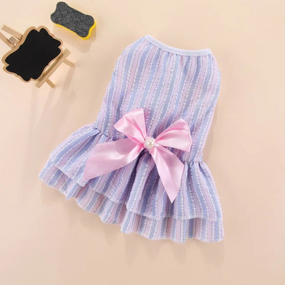 Puppy vertical striped butterfly skirt summer Pet dog skirt princess dog wedding dress cat skirt Shih Tzu dog clothes