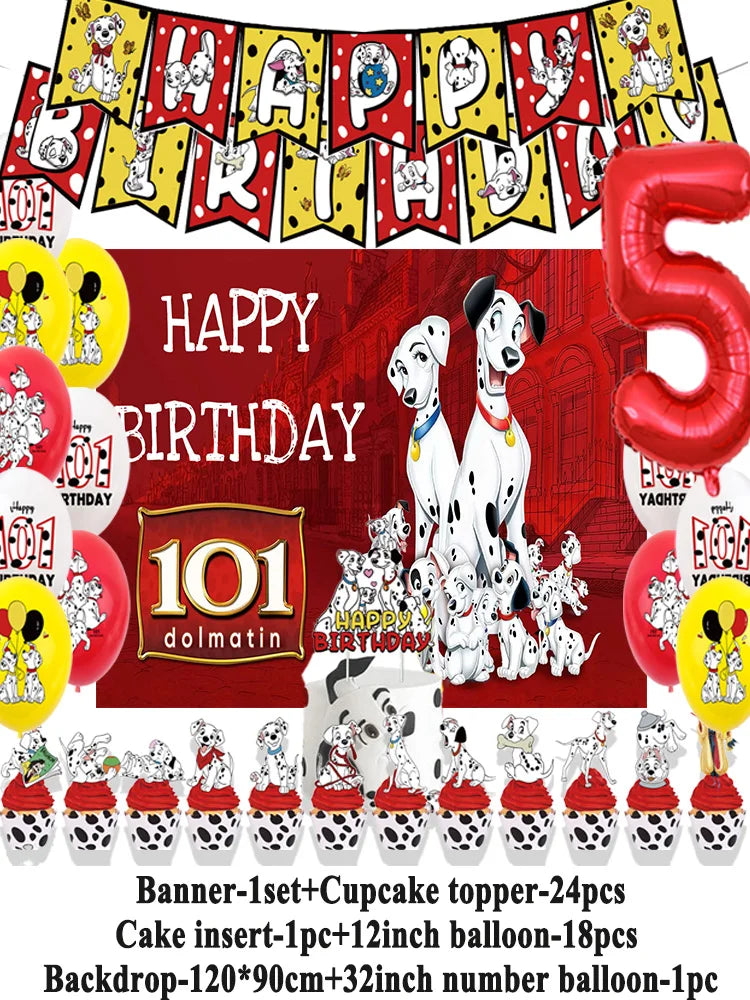 Disney 101 Dalmatians Birthday Party Supplies Cartoon One Hundred and One  Dog Balloon Backgrounds Cake Topper Banner Kids Gifts