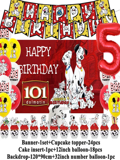 Disney 101 Dalmatians Birthday Party Supplies Cartoon One Hundred and One  Dog Balloon Backgrounds Cake Topper Banner Kids Gifts