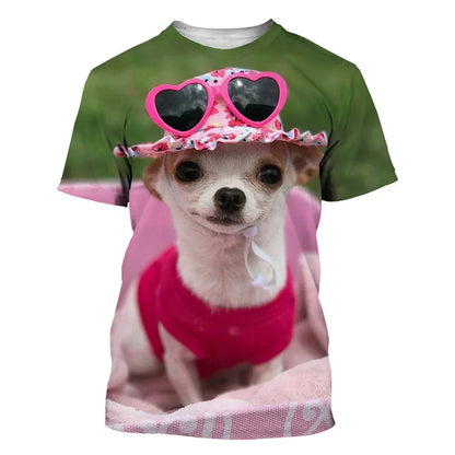 the CUTE CHIHUAHUA - 3D Printed Animal Chihuahua T Shirt For Men Funny Pet Pattern Tees Summer Harajuku Loose O-Neck Tops Short Sleeve Kids T-Shirts