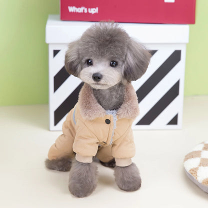 the FUR-TRIM EXPLORER JUMPSUIT - Fur Collar Dog Overalls with D Ring, Winter Dog Clothes for Small Dogs/Puppy, Jumpsuit Chihuahua Jacket, Poodle Costumes, Pet Coats