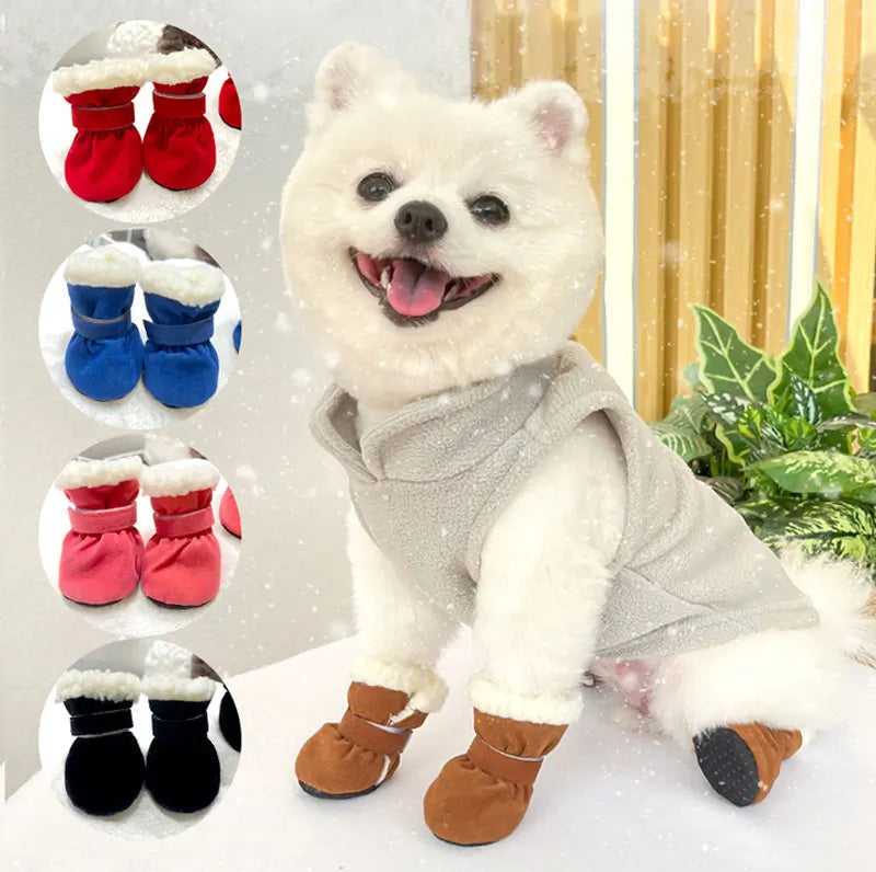the SNOW DOG SLIPPERS - 4PCS Winter Waterproof Warm Non-Slip Snow Boots for Small Breeds Dogs, Puppy Outdoor Walking Dog Socks, Bootie Pet Paw Care