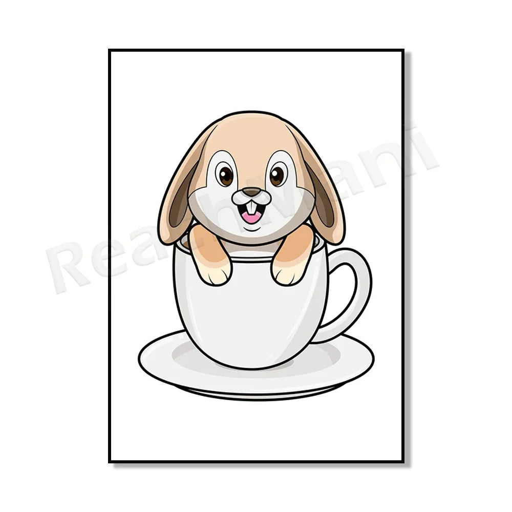 Cat in coffee mug, guinea pig, pug, rabbit, elephant, cat, mug animal canvas poster art picture home decor