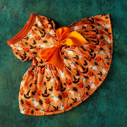Pet Pumpkin Bat Print Dress Dog Costume Apparel Halloween Dog Clothes Festival Cosplay Puppy Clothes Funny Pumpkin Spider Hats