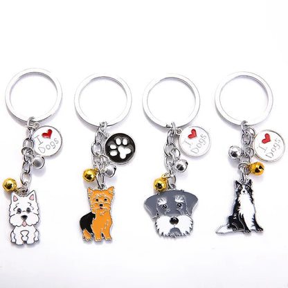New Popular Cute Metal Dog Key Chain Car For Women Pendant Pet Dog Bell Keychains Jewelry Car Key Ring Party Gift K5222