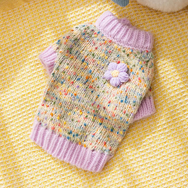 Autumn and Winter Pet Dot Little Flower Sweater Comfortable Warm Dog Clothes Teddy Cat Clothing Puppy Clothes for Small Dogs
