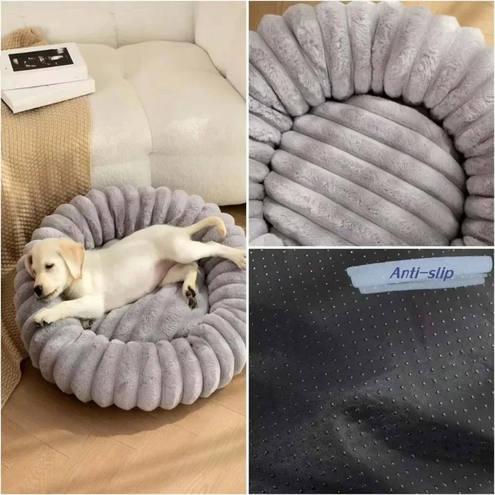 Winter Pet Kennel Round Rabbit Plush Padded Soft, Comfortable and Warm Fashion Solid Color Cat and Dog Mattress Pet Pad