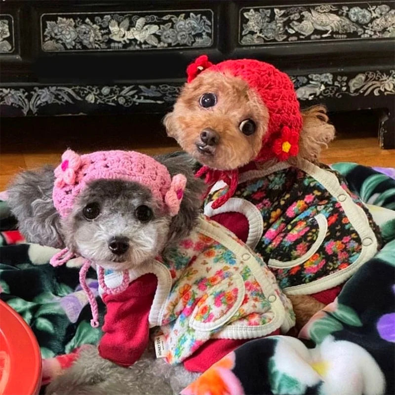 Warm Pet Vest Coat Floral Print Fleece Vest Chiuahua Yorkshire Thick Coat for Small Medium Dog Two-legged Clothes Pet Costume