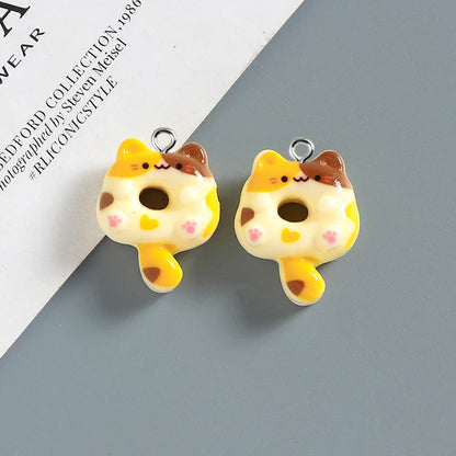 10pcs Cute Doughnut Cat animal Charms Resin Pendant For Jewelry Making Accessories DIY Earrings Necklace Keychain
