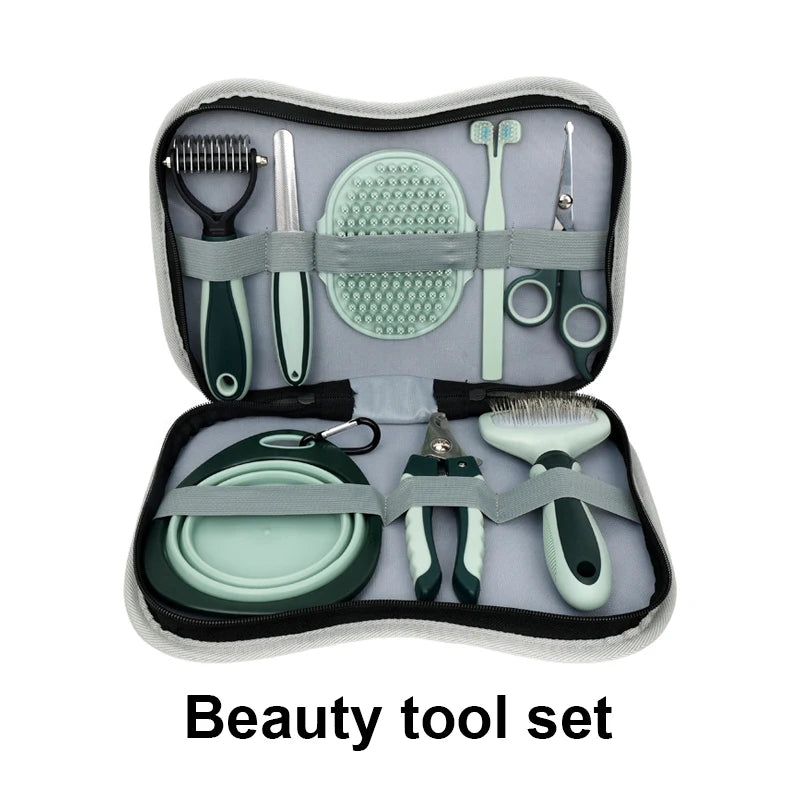 the BEAUTY TOOL SET - 8-in-1 Dog/Cat Grooming Comb Set, Pet Cleaning Brush Tool Set, Pet Multi-Functional Cleaning Set, Cat/Dog Hair Removal Brush Kit