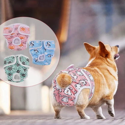 3pcs Set Washable Female Dog Physiological Pants Cute Cartoon Print Dog Diaper Underwear Dog Sanitary Panties Random Colors