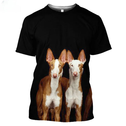 the IBIZAN HOUND DOGS - Ibizan Hound Dogs Hunting 3D T-Shirt, Men's/Women's Dog Summer Short Sleeve Harajuku Top