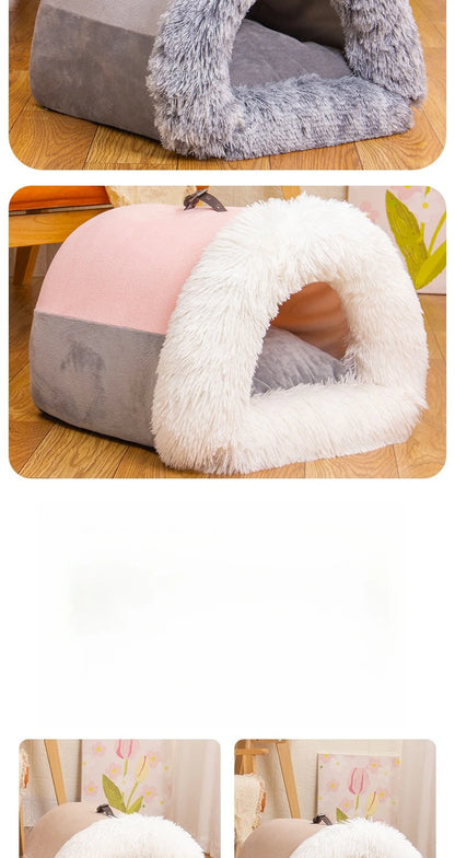 2025 New Spliced Portable Pet Nest Portable Autumn and Winter Warm Dog Kennel Moisture-proof Plush Cat Kennel Pet Supplies