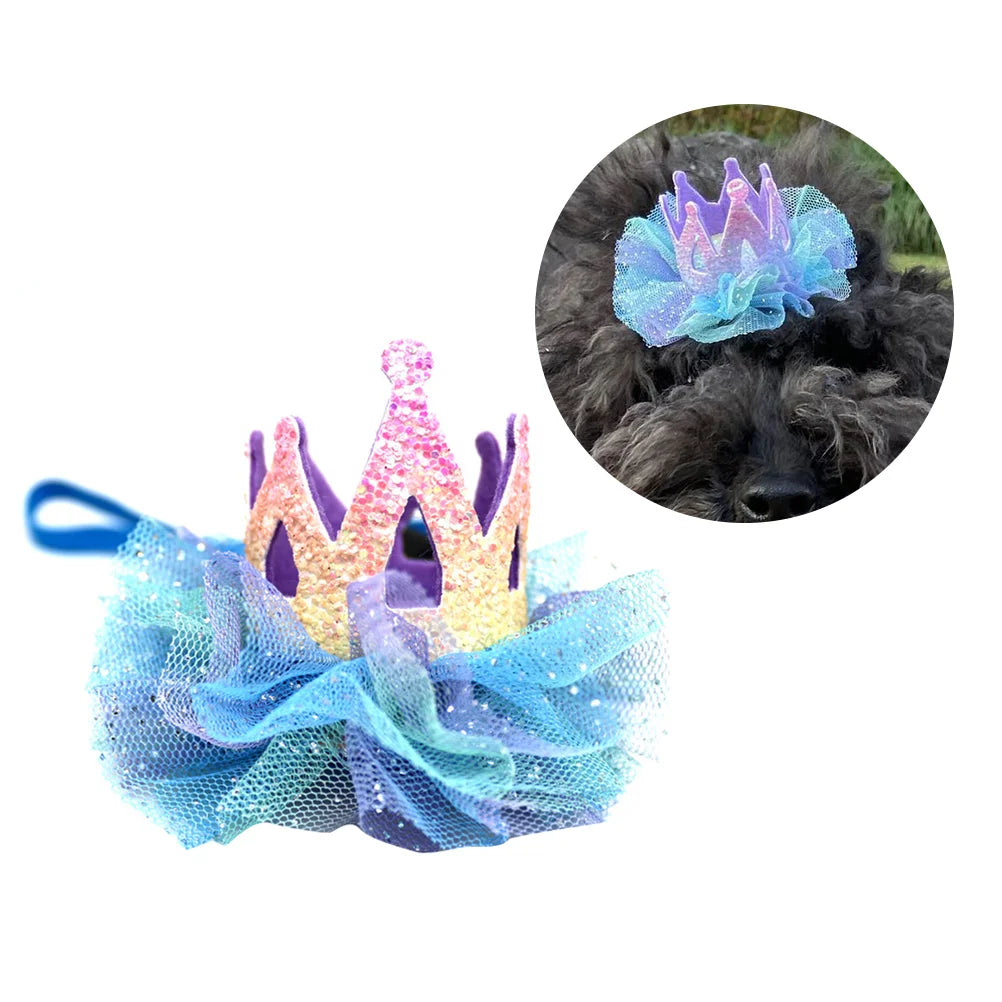 1Pc Crown Shaped Pet Hat Gauze Dog Crown Birthday Hat Cosplay Headwear For Dogs Cats Party Hats Adjustable Dog Caps Pet Products