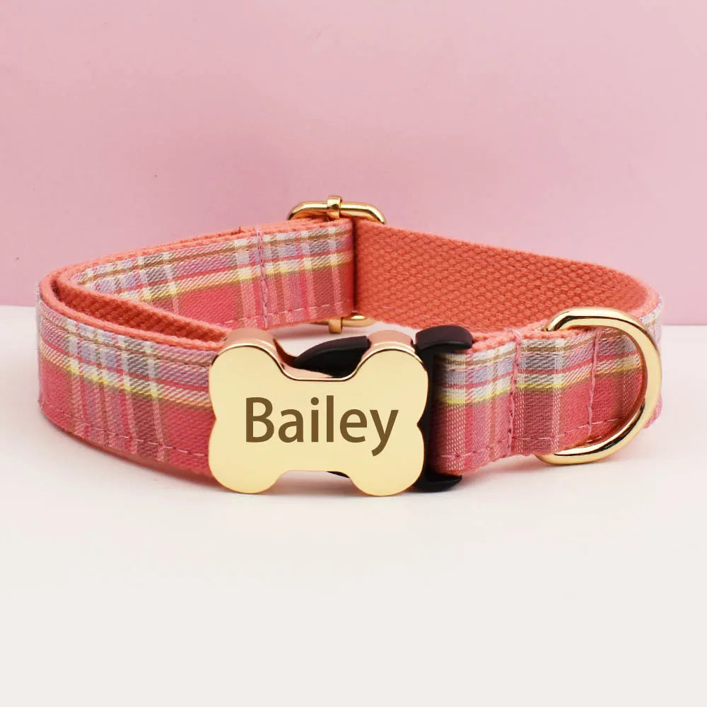 the CUSTOMCREST PLAID COLLAR - Custom Design Logo Plaid Dog Collar, High Quality Cotton Pet Accessories, Personalized, Lead Your Dog - Stand Out in Style