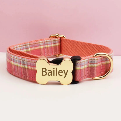 the CUSTOMCREST PLAID COLLAR - Custom Design Logo Plaid Dog Collar, High Quality Cotton Pet Accessories, Personalized, Lead Your Dog - Stand Out in Style