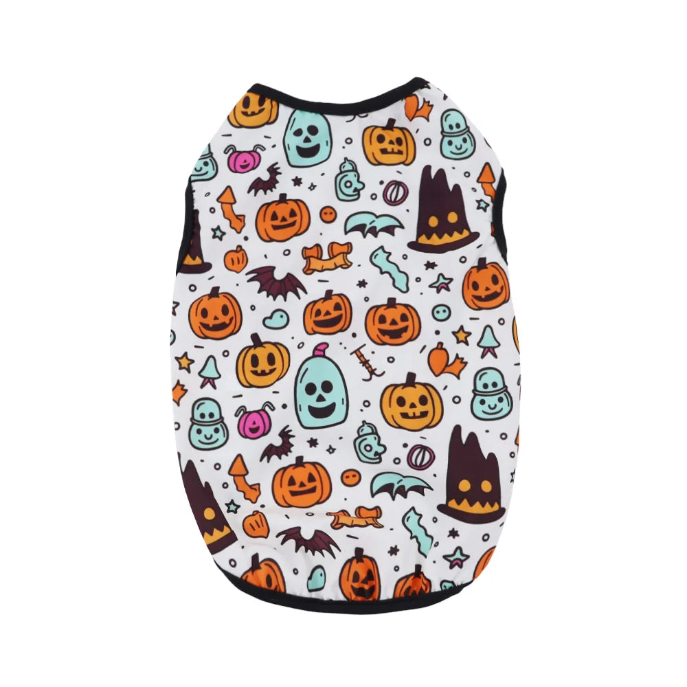 the PAWBOO HALLOWEEN VEST - 1 PC Halloween Pet Vest, Halloween Night Theme Sleeveless Printed T-Shirt, Cat & Dog Parties Style, Multiple Sizes Available