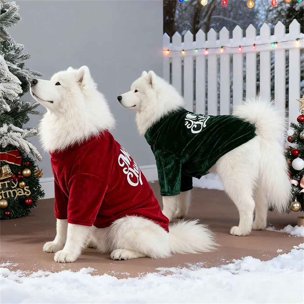 Christmas Big Dog Pullovers Autumn Winter Warm Pet Clothes for Medium Large Dogs Samoyed Husky Sweater mascotas Velvet Clothing