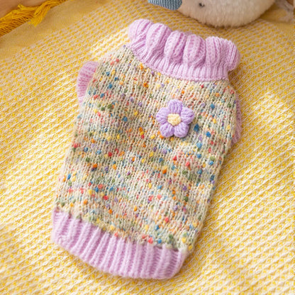 Autumn and Winter Pet Dot Little Flower Sweater Comfortable Warm Dog Clothes Teddy Cat Clothing Puppy Clothes for Small Dogs