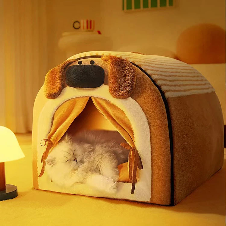 the BROWN DOGGY - Fully Removable Washable Cat/Dog Nest, Mat Winter House Pet Bed Cave, Small Animals Warm Sleep Mat, Semi-Enclosed Security Carton