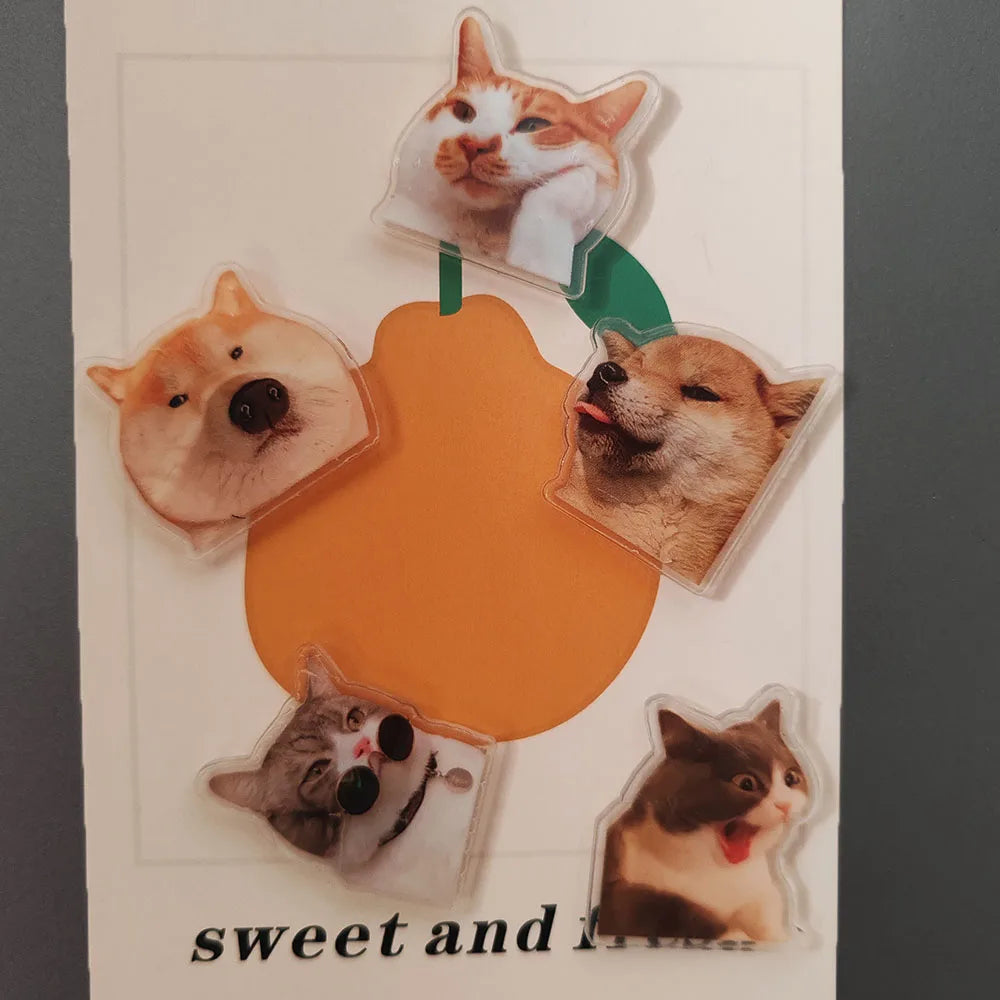 5pcs cute and Fun Cat Dog Refrigerator Magnets Creative Fridge Photo Message Magnet Decorative