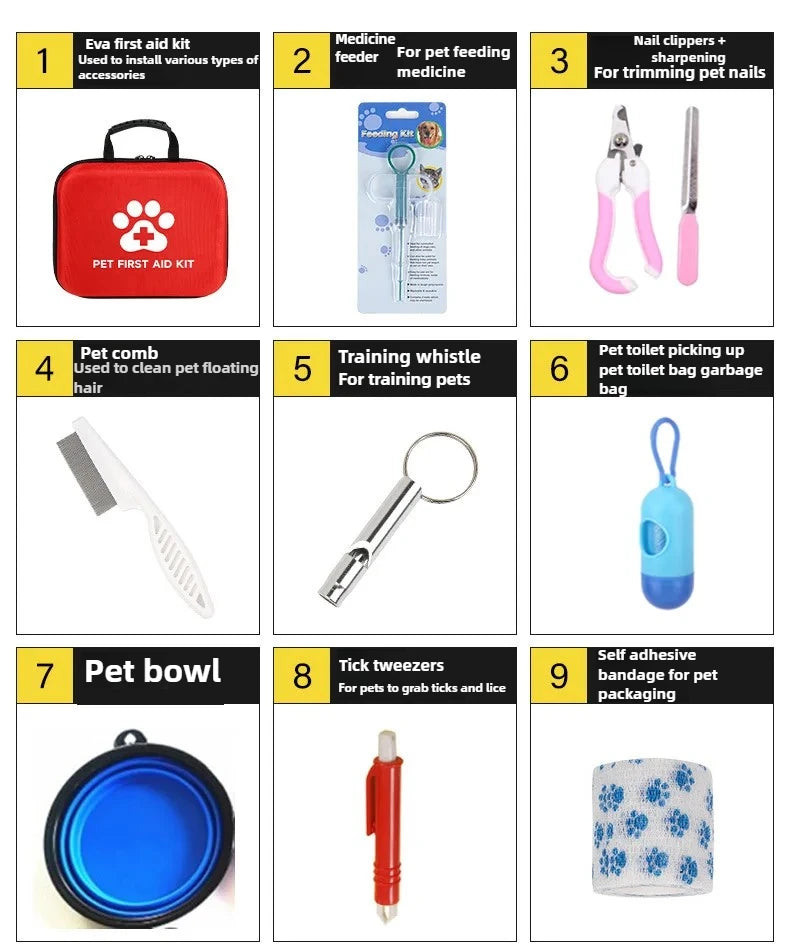 the PET EMERGENCY KIT - 38PCS Dog/Cat First Aid Kit, Emergency Care with Tick Remover, Leash Pet Medical Supplies for Travel, Hiking Home Essentials