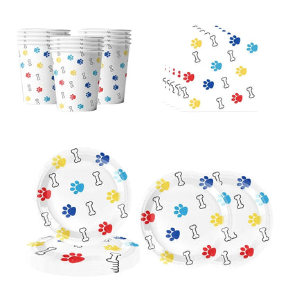 10pcs Pet Paw Print Disposable Tableware Puppy Dog Bones Paper Plates Napkin Cup Happy Pet Dogs Birthday Party Supplies