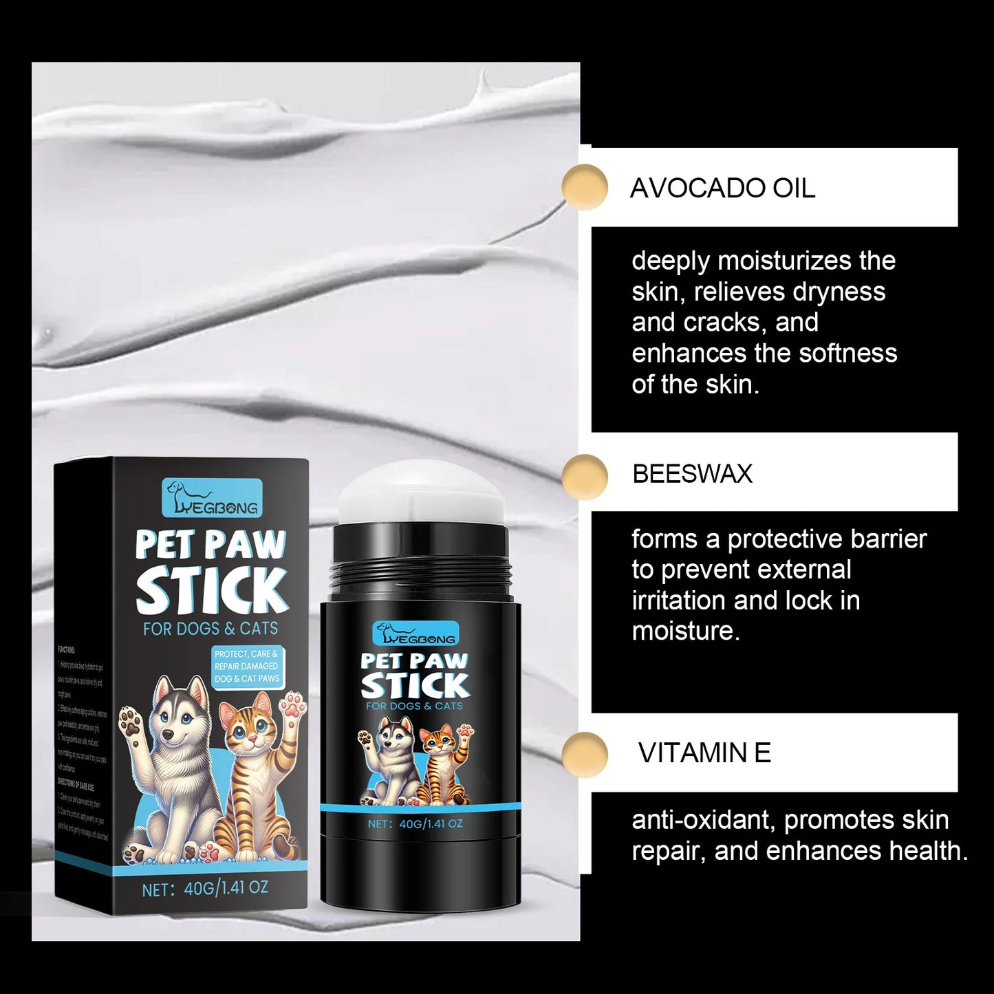 the PET PAW STICK - Pet Paw Balm, Helps Soothe and Protect Dry Cracked Noses/Paws with Natural Dog Paw Oil, Moisturizing Paw Protectant Pet Care