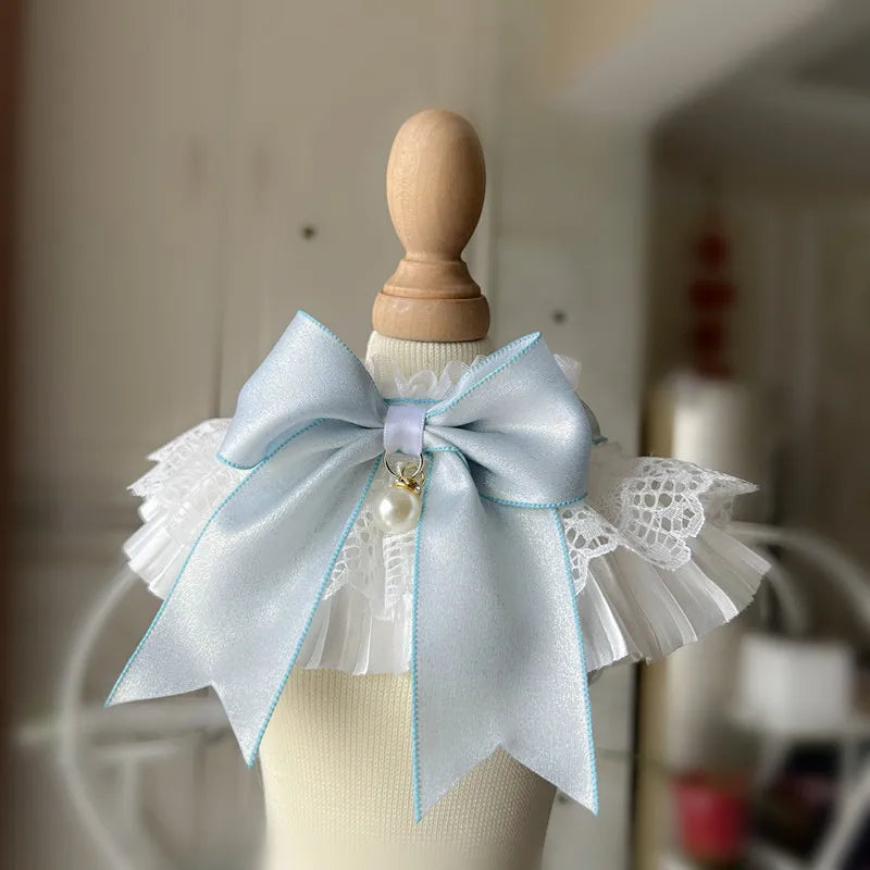 the MY DARLING DOGGY - Sweet Cat/Dog Bibs, Dog Collar Neck Decoration, Adjustable White Lace Pink/Blue Bowknot Neckerchief, String Strap Scarf Necklace