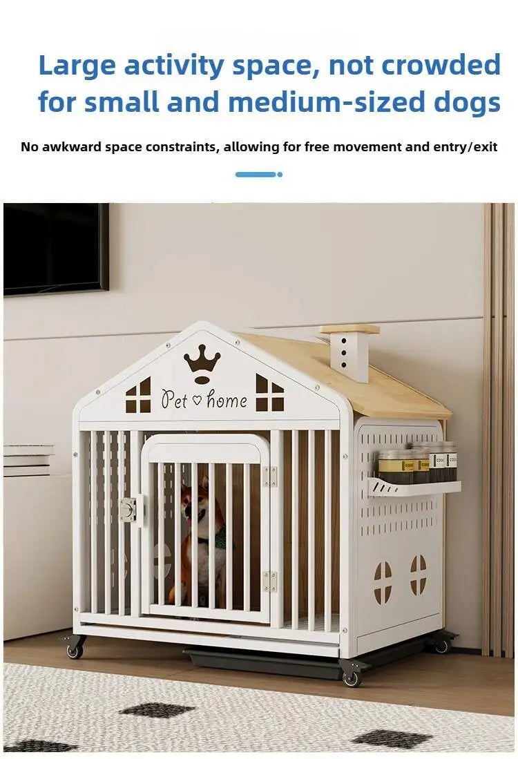 the DOG VILLA - Multi-Functional Solid Wood Steel Frame Pet Dog Villa, Small/Medium-Sized Dog Cage, Indoor Outdoor Dog Cage, Dog Bed with Toilet