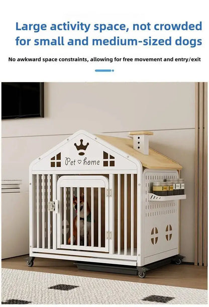 the DOG VILLA - Multi-Functional Solid Wood Steel Frame Pet Dog Villa, Small/Medium-Sized Dog Cage, Indoor Outdoor Dog Cage, Dog Bed with Toilet