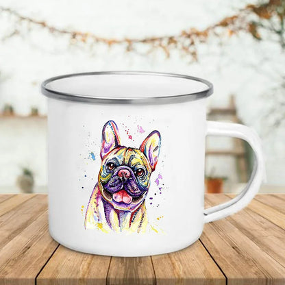 Watercolor Dog Printed Creative Coffee Cup Drinks Wine Beer Juice Milk Cups Camping Mug Handle Enamel Mugs Gifts for Lover Dogs