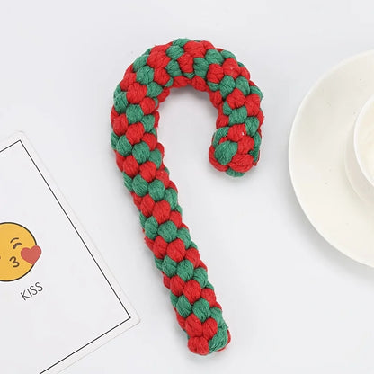 1pc Christmas Dog Rope Toy-Candy Cane Lasso Design with Red&White Stripes&Green Checkered Pattern,Safe Jute Blend Chew Toy