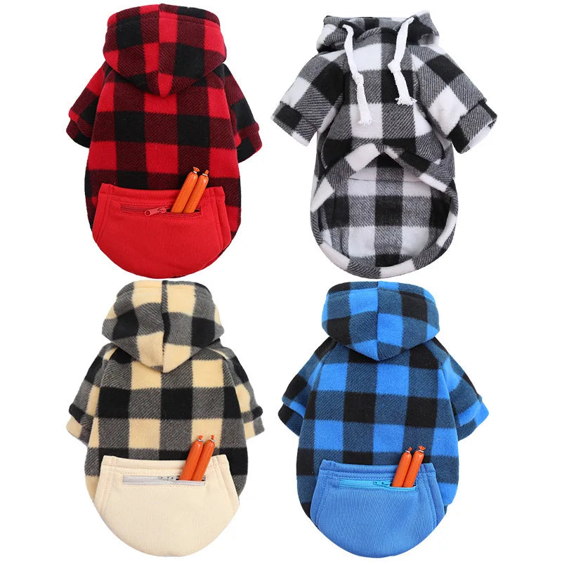 Autumn and Winter Warm Pockets Zipper Small Medium and Large Dog Clothes Pet Cat Teddy Bathroom Clothing Supplies