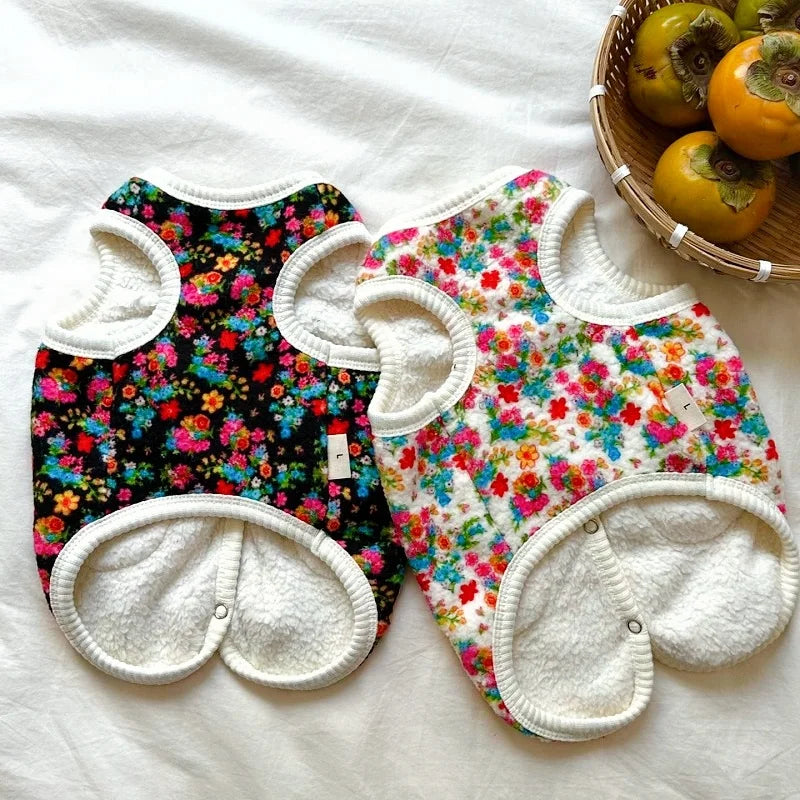 Warm Pet Vest Coat Floral Print Fleece Vest Chiuahua Yorkshire Thick Coat for Small Medium Dog Two-legged Clothes Pet Costume
