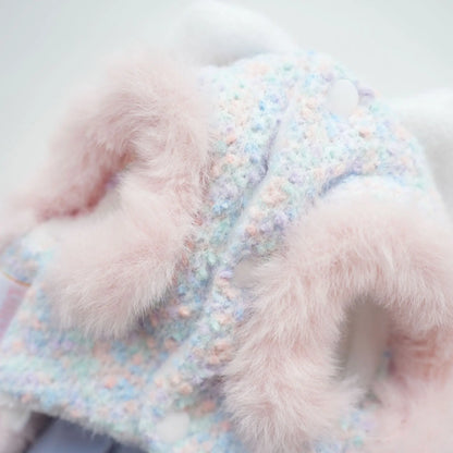 Pet Colorful Bow Set Skirt Autumn/Winter Bow Plush Coat Dress Warm Clothes Teddy Clothes Puppy Clothes for Small Dogs