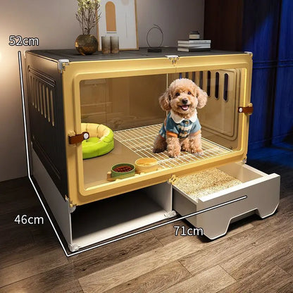 the LUXURY PET VILLA - Luxury Metal Small Dog Crate: 1-Bed-1-Living-1-Bath Villa, Separated Toilet, Indoor Integrated Doghouse/Cathouse