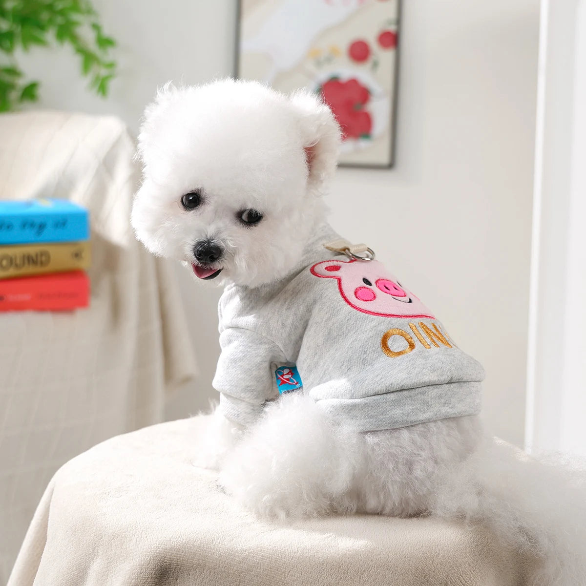 1-piece Dog Clothes Casual and Comfortable Embroidery Pink Pig Sweater Small Dog Cat Pet Autumn and Winter Cardigan Jacket
