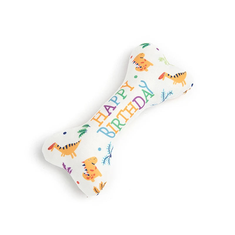 the BIRTHDAY BONE - Dog Toys, Bone Bite Resistant Interactive Toys, Relieve Emotions Squeaking Sound Plush Chew, Vocalize Toys - Birthday Gift