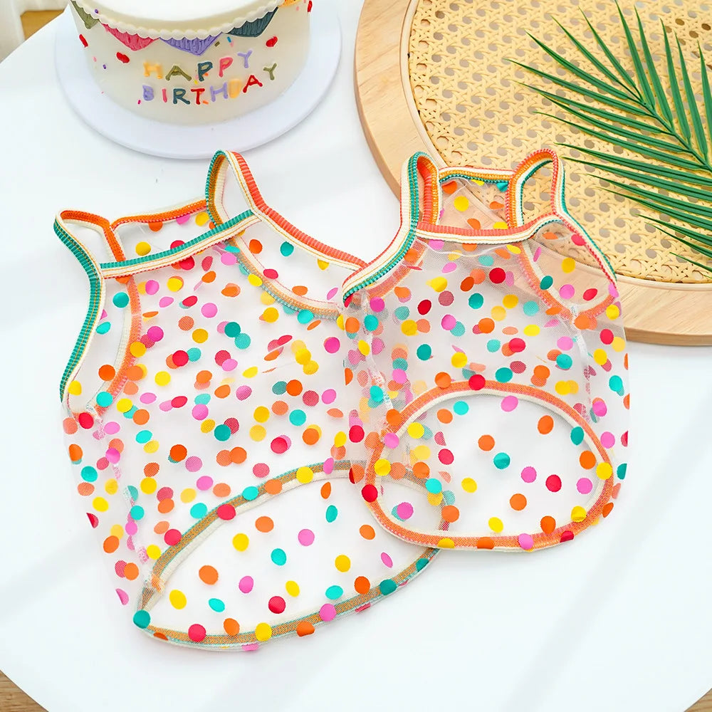 Pet Strap Sunscreen Vest Mesh Strawberries Dog Vests Dog Cat Clothing Supplies Thin Teddy Bear Colorful Dot Top Puppy Clothes