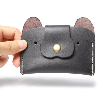 LUOKIR Creative Leather Cartoon Puppy Small Amount of Cash Bag Top Layer Cowhide ID Card Holder Cute Small Card Bag