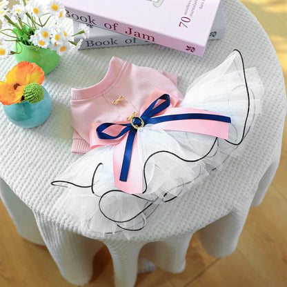 Fancy Bowtie Pet Dress For Dogs Spring Summer Puppy One Piece Apparel Girl Female Luxury  Formal Cat Wear Yorkshire Terrier Item