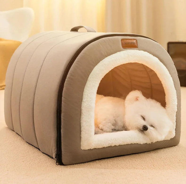 Winter Dog Bed Self-Warming Puppy House Cozy Cat Sleeping Tent Cave Beds Indoor Kitten Nest Kennel Hut for Small Medium Dog Cats