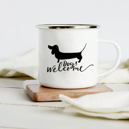 Funny Dachshund Print Creative Enamel Mug Coffee Wine Mugs Cartoon Dogs Paw Party Drink Beer Juice Milk Cups Gifts for Lover Dog
