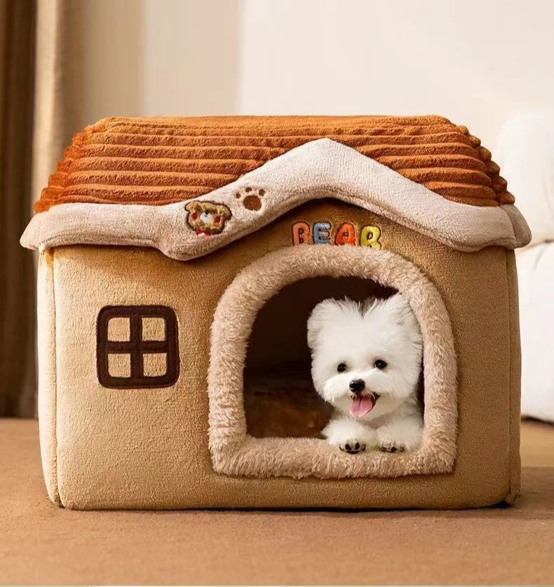 Cute Pet House with Foldable Soft Pet Bed Detachable Washable Pet Castle Suitable for Small Medium-sized Dogs and Cat Cave Nests