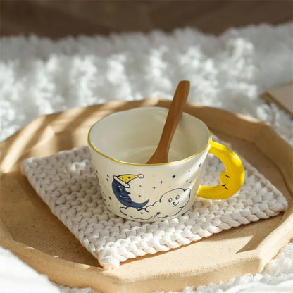 300ml Creative Cartoon Ladybug Dog Pattern Coffee Cup with Moon Handle Ceramic Mug Breakfast Milk Cups for Kids Birthday Gift